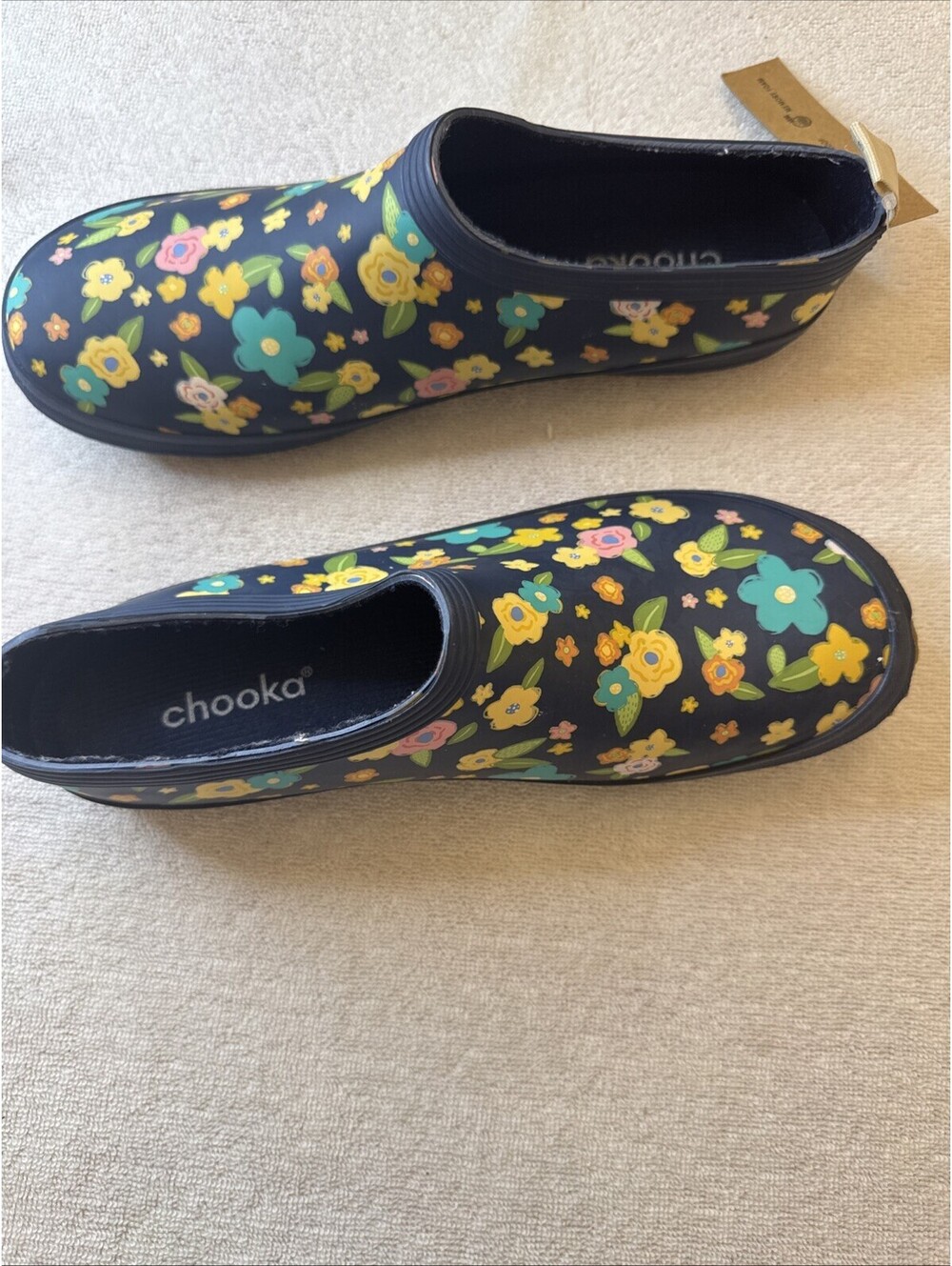 Chooka Women Sz 9 Blue Floral Rubber Clogs Slip‑On Waterproof Garden Boho Shoes